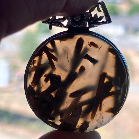 Round Stick Agate Letter F Scene Stone Crystal Jewelry Pendant - Picture 9 of 9